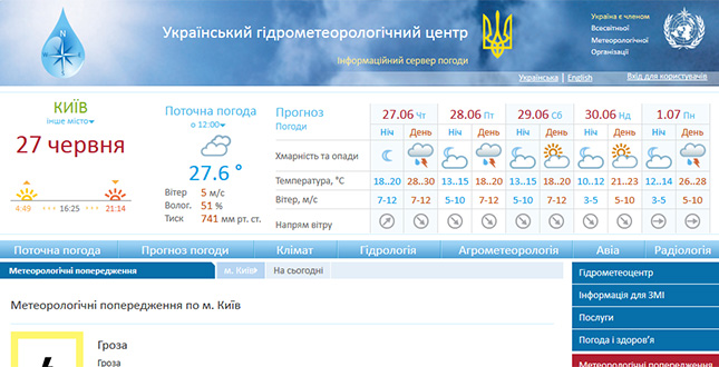 27 червня у столиці гроза, град, пориви вітру та шквали 25-28 м/с – Укргідрометцентр (Оновлено)
