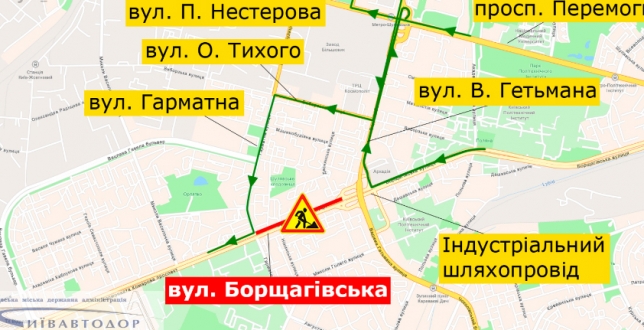 Із 21:00 5 серпня до 8:00 6 серпня на частині вул. Борщагівської перекриють рух